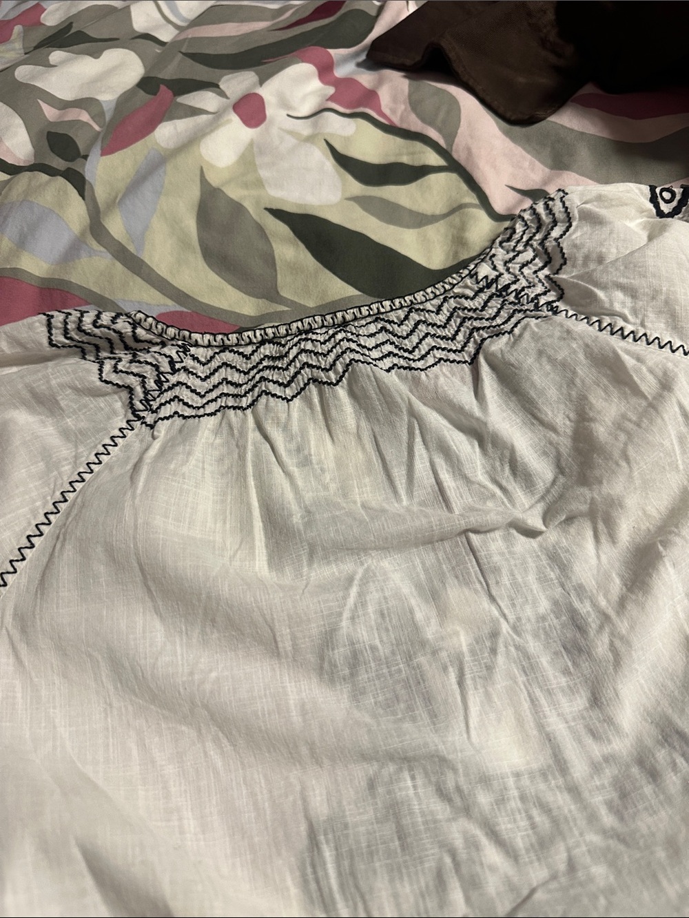 J. Crew White Tunic with Navy Floral Embroidery - Picture 7 of 9